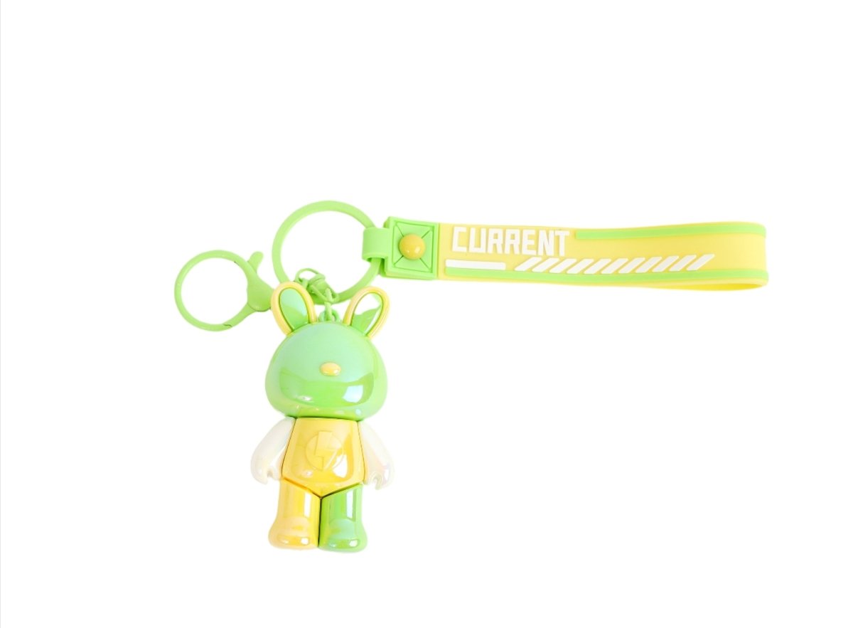 Bunny keychain with bright green strap and light green rabbit charm.