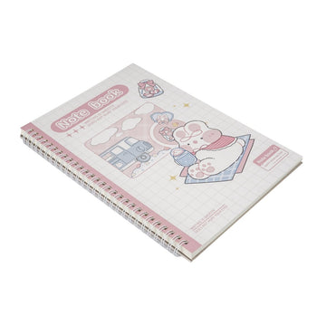 B5 coil notebook with pastel fantasy scene cover, grid pages, pink spiral binding
