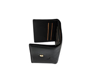 Compact bunny wallet in black, open view showing card slots and metal snap