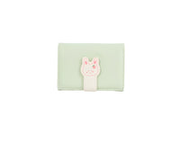 Compact bunny wallet in pale green with a white bunny patch on the front