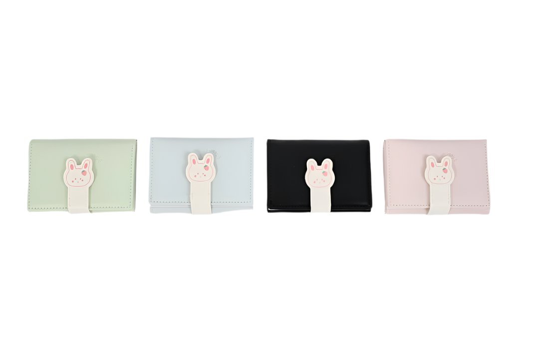 Compact bunny wallets set in multiple colors with bunny patches