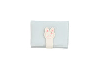 Compact bunny wallet in light blue with a white bunny patch on the front