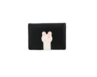 Compact bunny wallet in black with a white bunny patch and fold-over tab