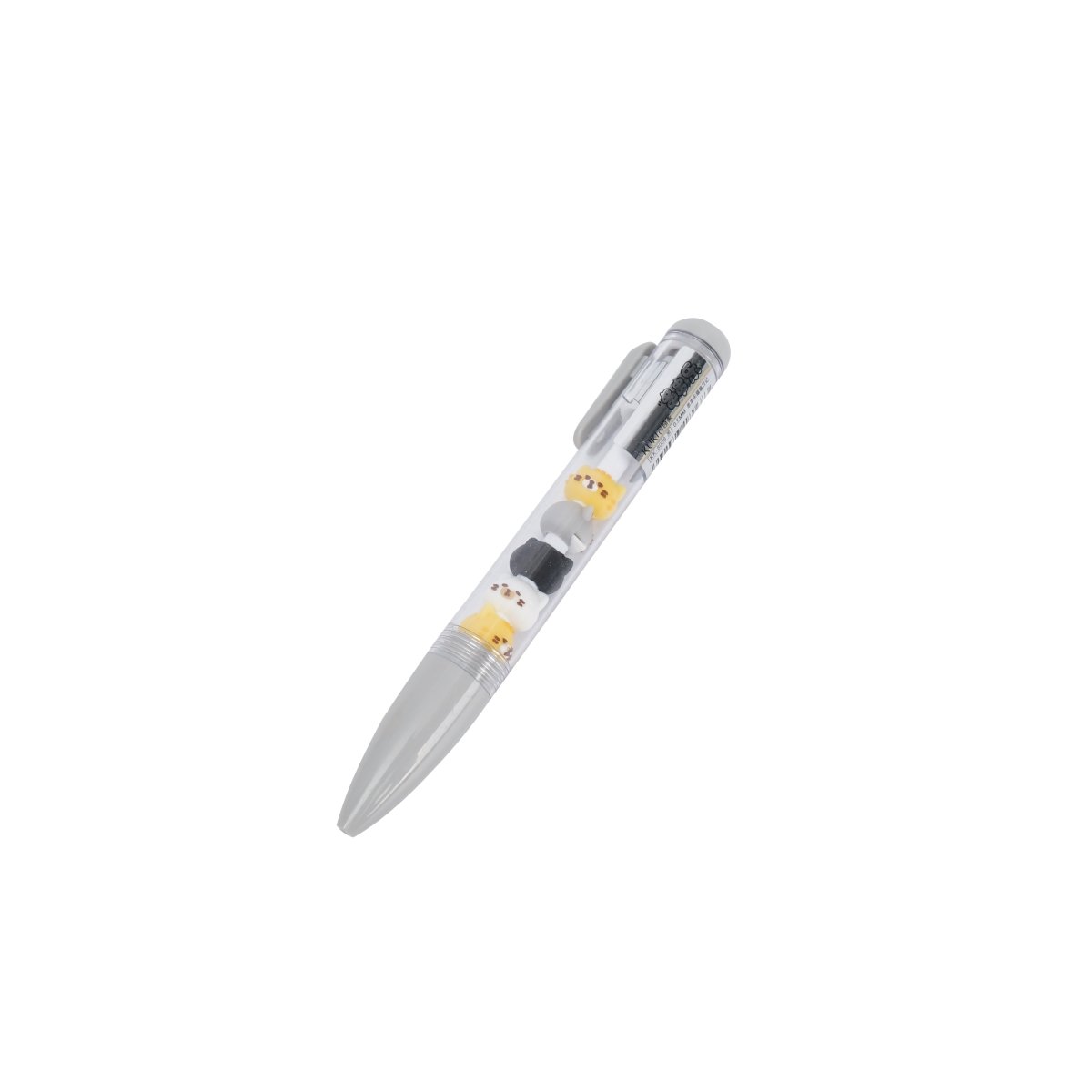 Gray ballpoint pen with cat diary decals and silver clip.