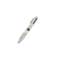 Gray ballpoint pen with cat diary decals and silver clip.