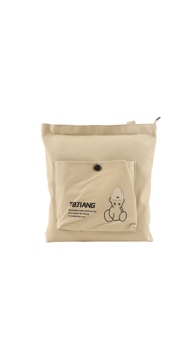 Cute Canvas Tote Bag with Bear Design - MIDI