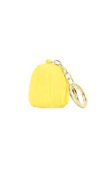 Yellow mini backpack keychain with zipper, metal keyring, and split-ring chain