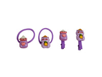 Kids hair clips and bands set with purple animal character clips and ties