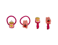 Kids hair clips and bands set with pink animal character clips and ties
