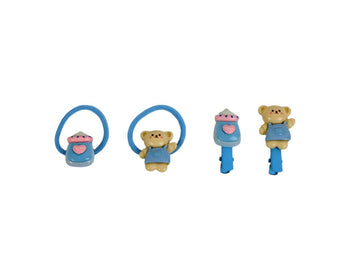 Kids hair clips and bands set with blue animal face charms