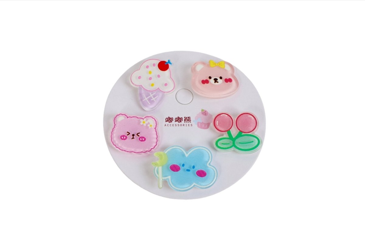 Set of 5 cute cartoon hair clips with assorted animal and heart designs