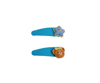 Blue kids hair clips with bear and cloud-shaped charm