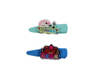 Animal-themed hair clips with Smile and Bear patches, mint and blue pair