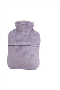 Purple hot water bottle cover, plain back view with folded fabric texture