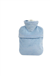 Blue hot water bottle cover, plain back view with stitched opening