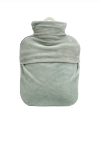Gray hot water bottle cover, plain back view with folded fabric texture