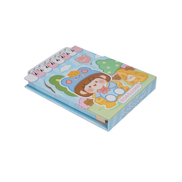 Mini magnetic buckle cartoon coil notebook with blue cover and animal characters