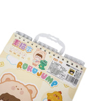Rorolulu spiral notebook showing cartoon back with barcode and ring binding