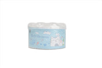 Cotton swab container, light blue with cute cat and cloud illustration