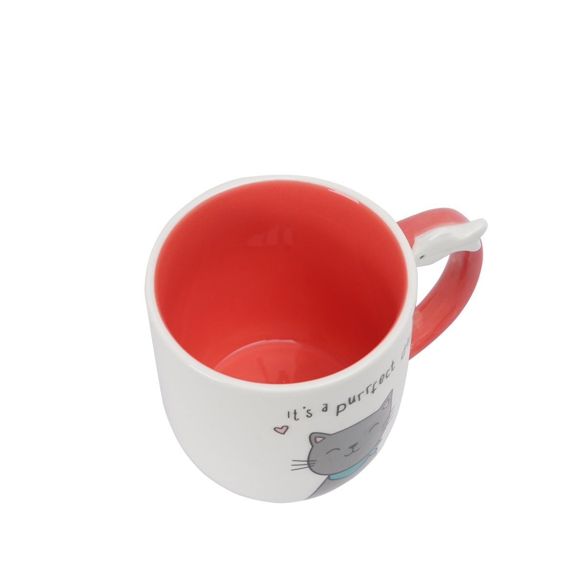 Ceramic cup with cute cat print and playful handle 3