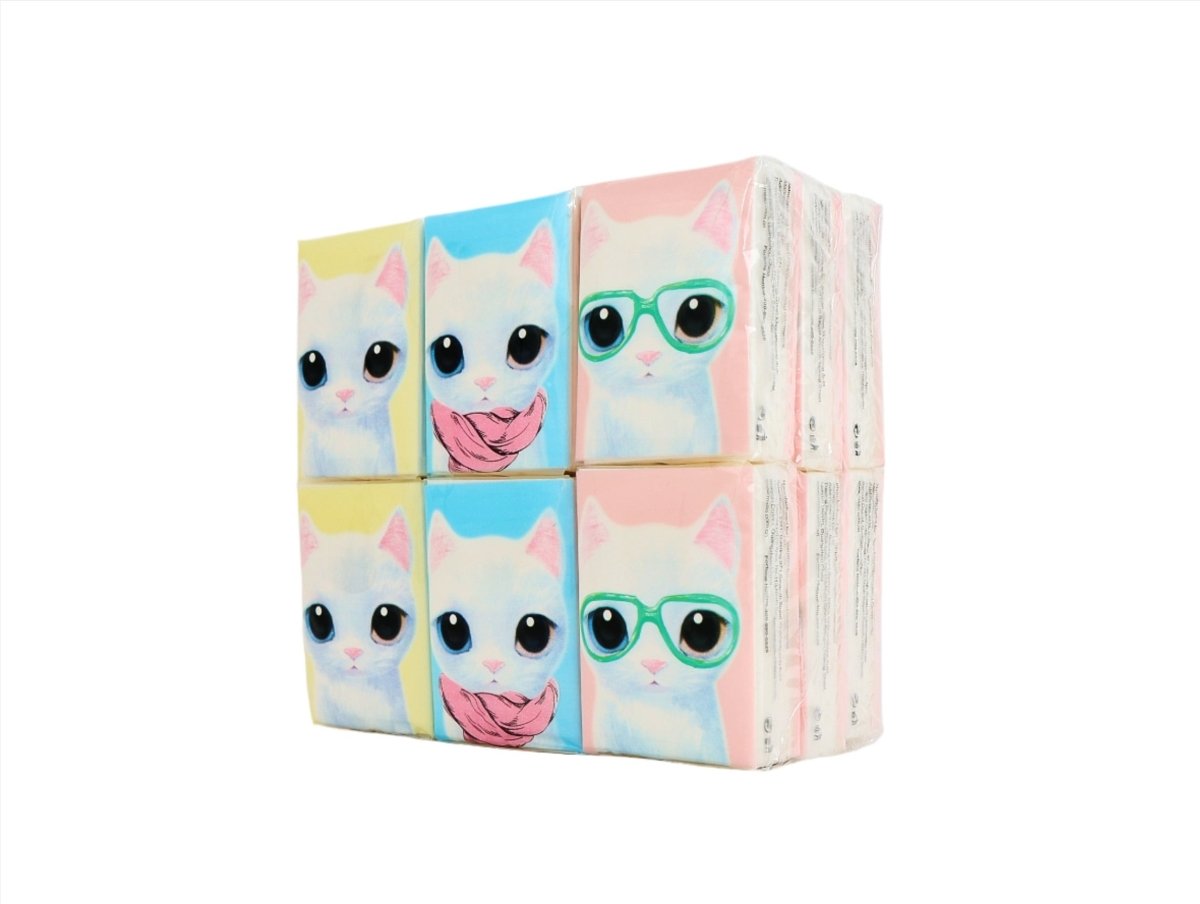 Cute cats tissue box, pastel cat face pattern on cube-style package
