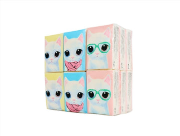Cute cats tissue box, pastel cat face pattern on cube-style package