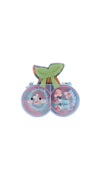 Cherry-shaped girls jewelry set with two pastel charm discs and green top piece