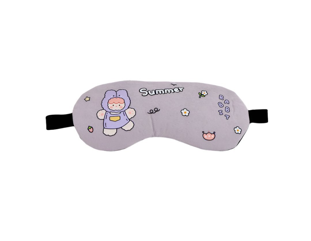 Sleeping blindfold with gel pad, purple-gray cartoon summer design and black side straps