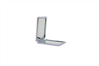 Compact mirror with open lid, reflective surface in light purple frame.