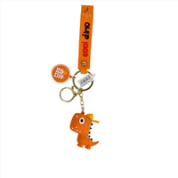 Orange vertical dinosaur keychain with cool dino strap and round logo charm