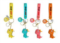 Assorted dinosaur keychains with colorful cool dino straps and small dino charms