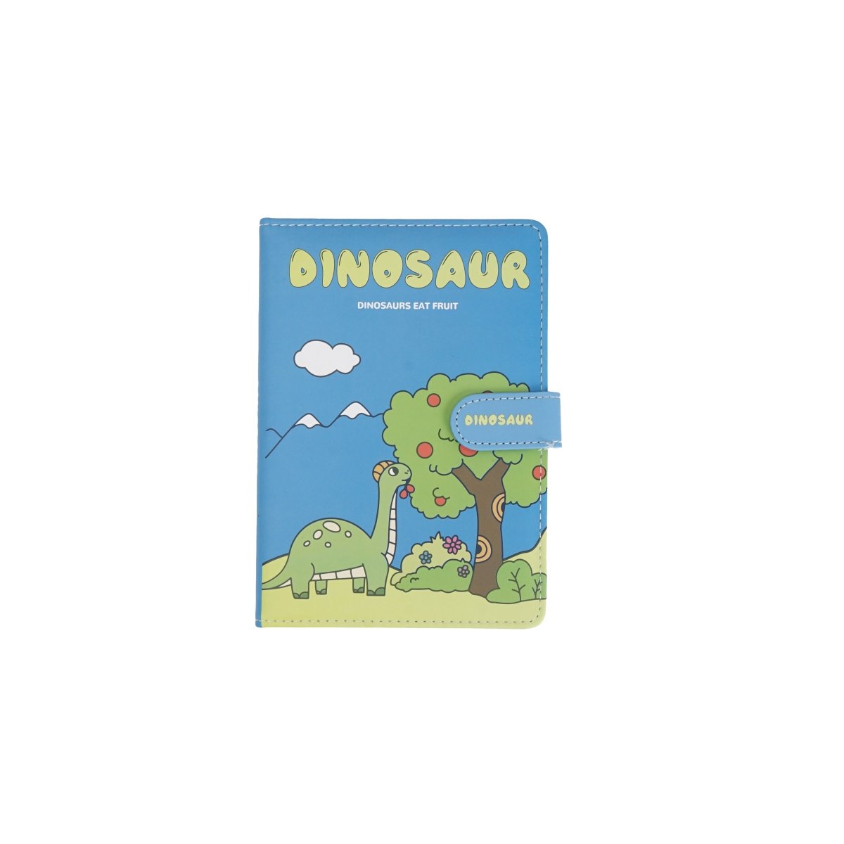 Blue dinosaur PU magnetic buckle notebook with colorful park scene cover