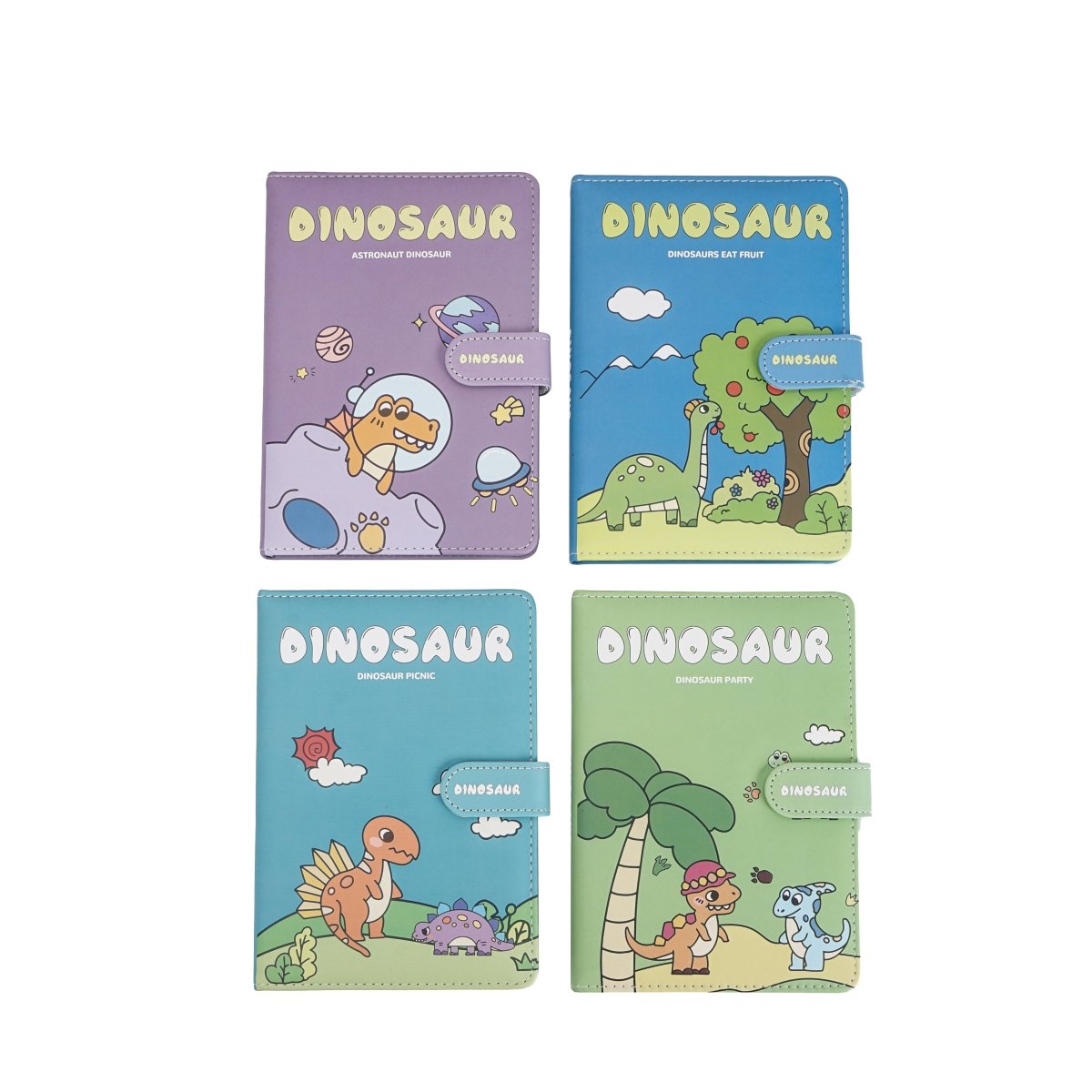 Dinosaur PU magnetic buckle notebook set of four covers in purple, blue, teal, green