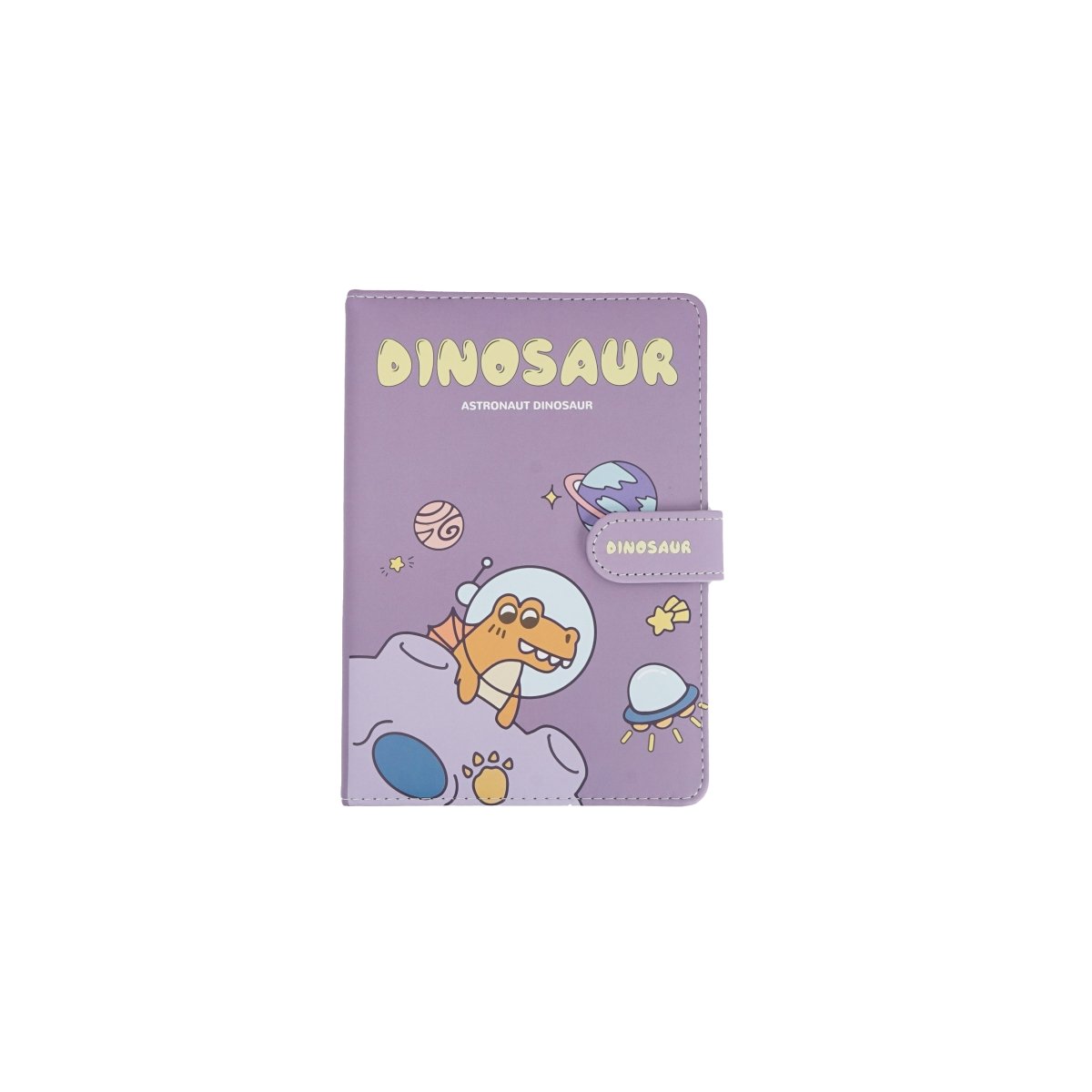Purple dinosaur PU magnetic buckle notebook cover with dinosaur and egg graphic