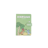 Green dinosaur PU magnetic buckle notebook cover with tree and character illustration