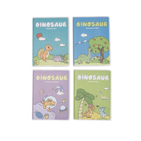 Four A6 notebooks with dinosaur matte rubber covers in blue, purple, and green