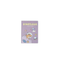 Purple A6 notebook with matte rubber dinosaur cover, astronaut dino and space icons
