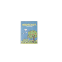 Blue A6 notebook with matte rubber dinosaur cover, tree scene and dinosaur characters