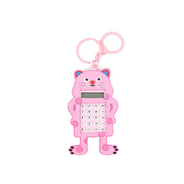 Pink cartoon dog keychain calculator with maze design and dual rings