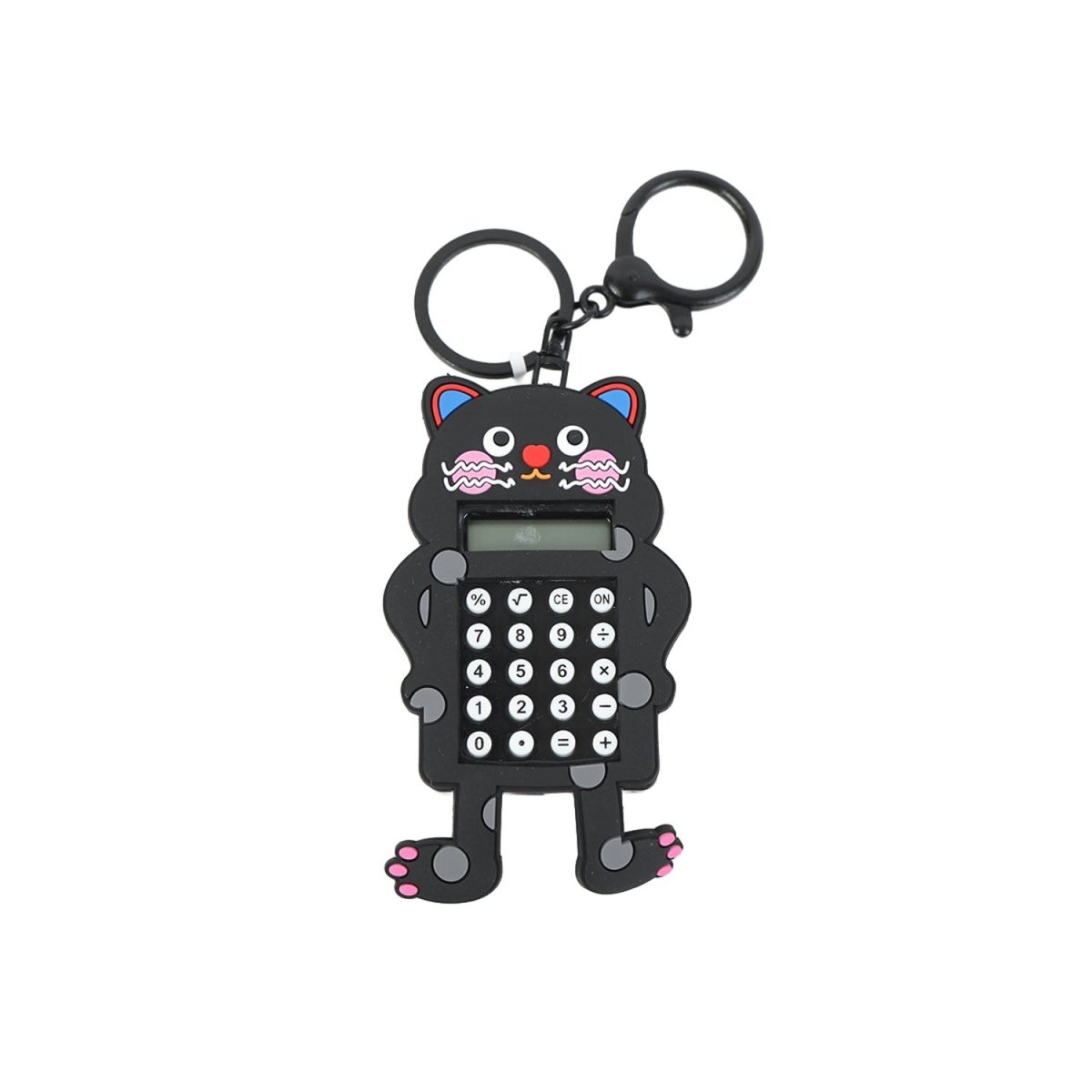 Black cute dog keychain calculator with maze print, two key rings