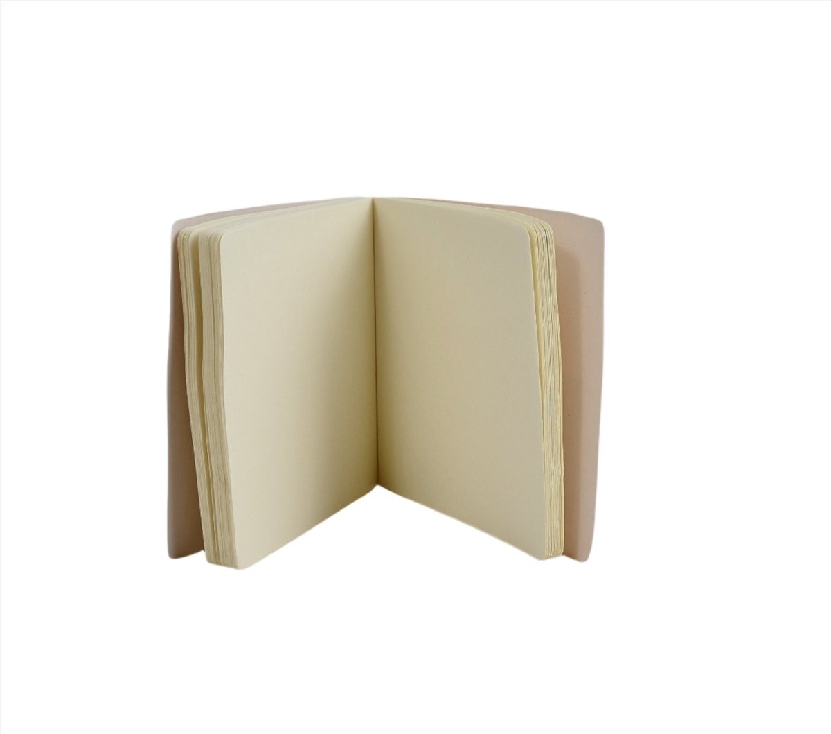 Open notebook showing cream pages and cardboard covers