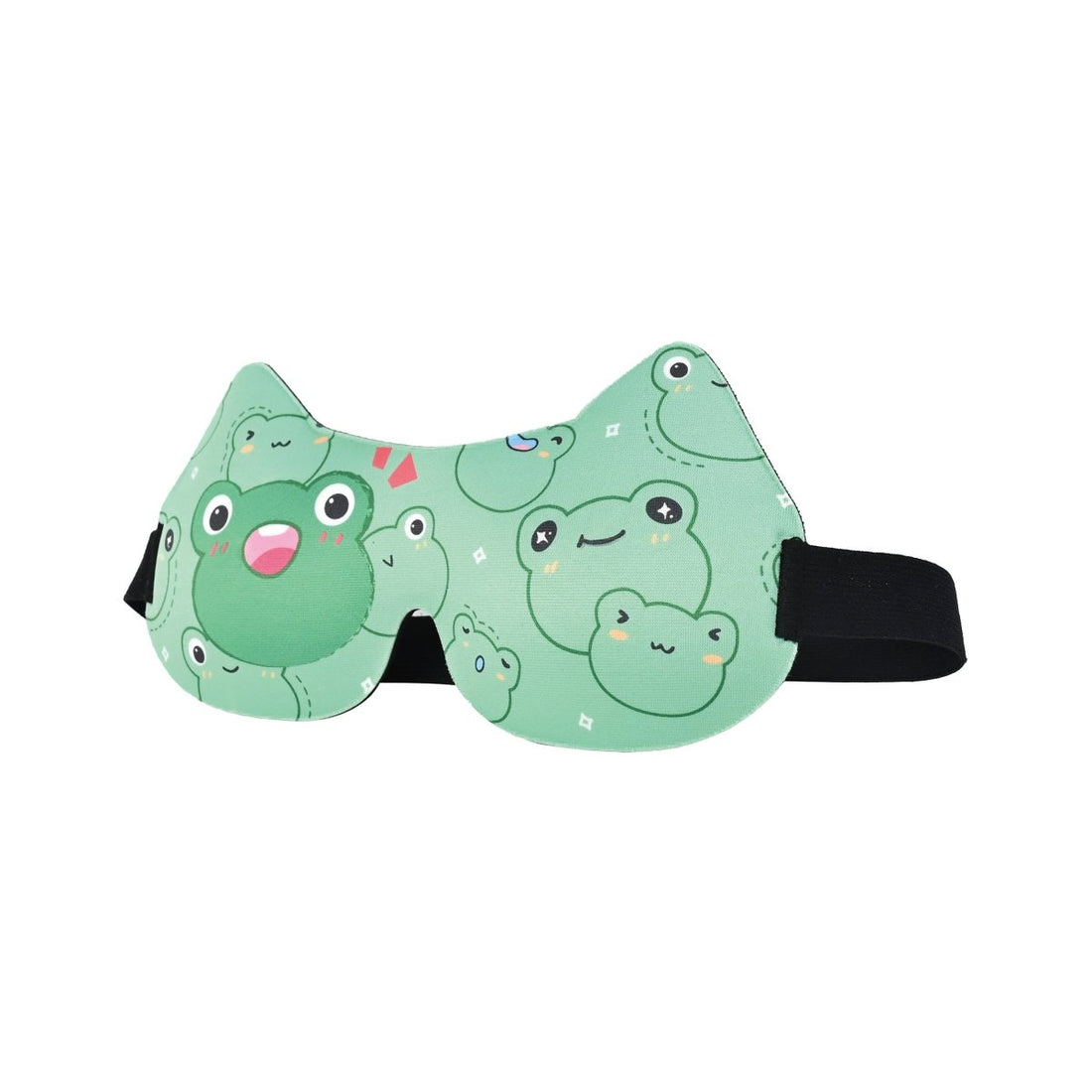 3D sleep eye mask with frog print and black elastic side strap
