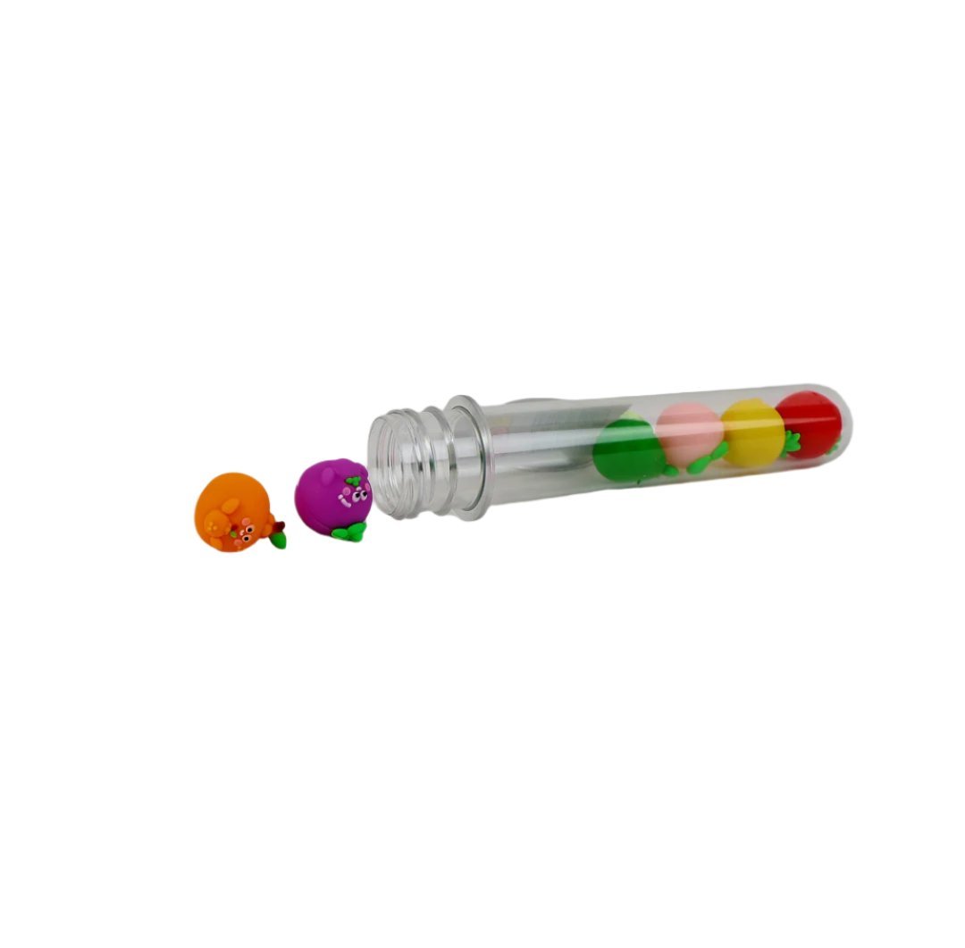 Fruit character test tube with colorful bead strip and fruit charms near end
