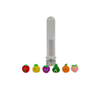 Fruit character test tube with six fruit charms lined along the base