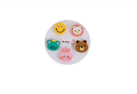 5-piece pastel animal character pin set on round display card