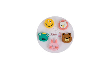 5-piece pastel animal character pin set on round display card