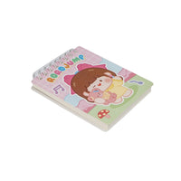 A7 spiral notebook with cute girl and baby cartoon cover, pastel rainbow design