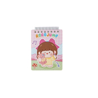 Small A7 spiral notebook front cover with cute girl holding baby and music notes