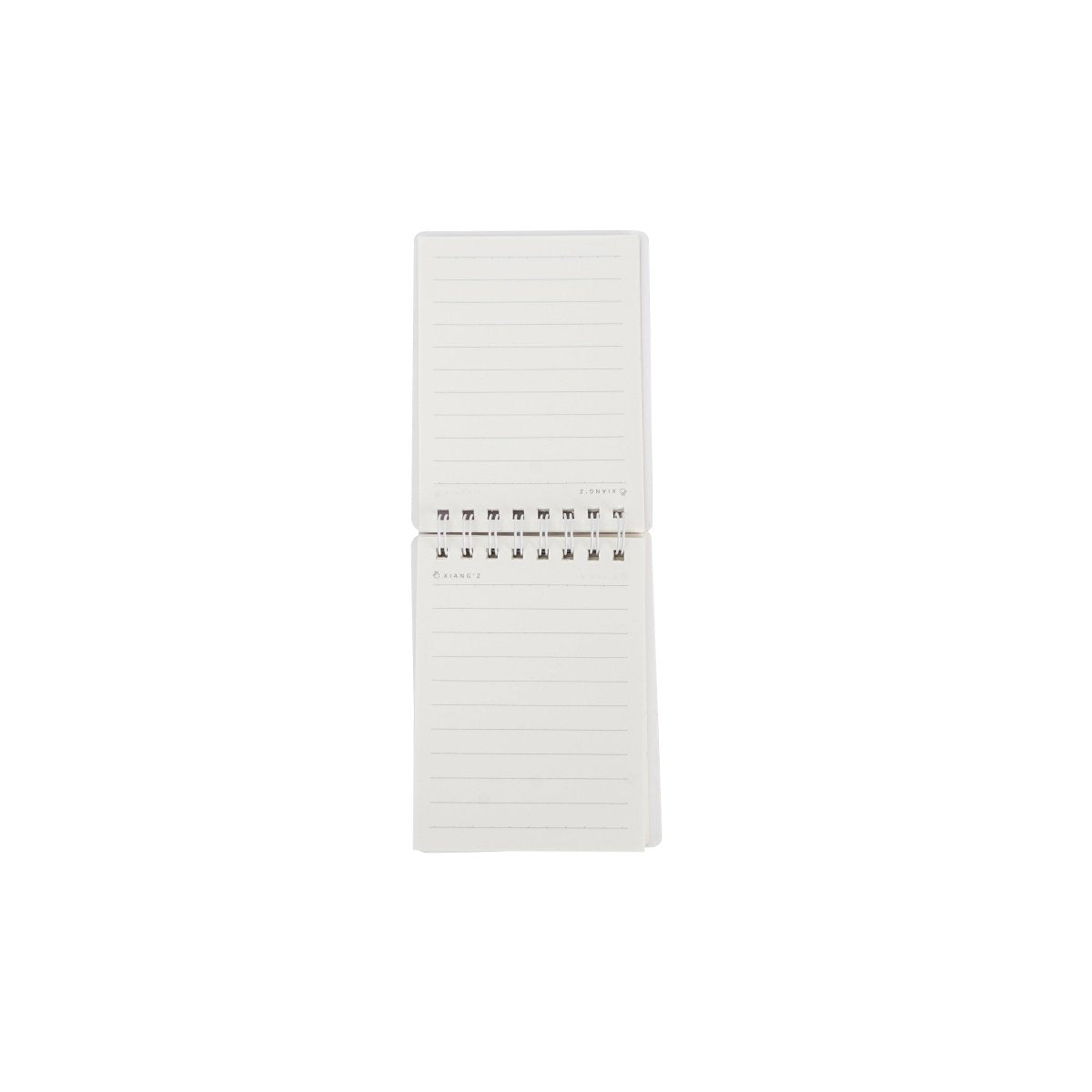 A7 spiral notebook with lined pages and small print at the bottom