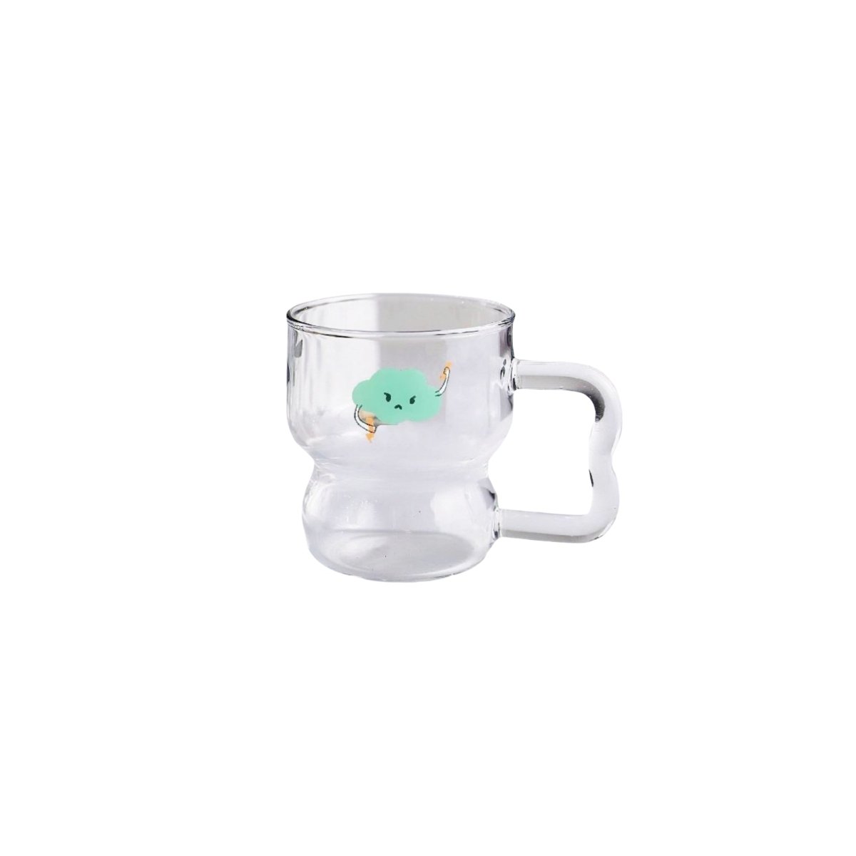 Clear glass coffee cup with green animal motif